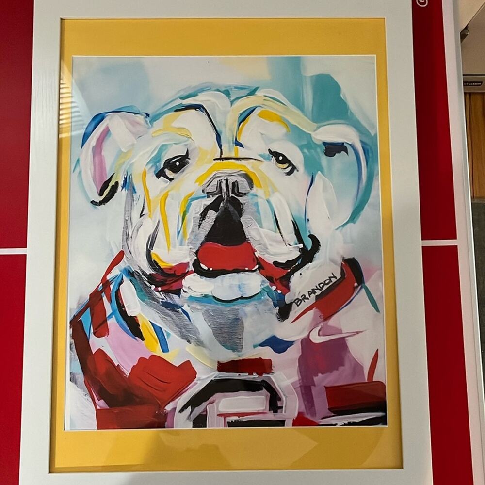 Georgia Bulldogs Framed Print with mat 20 inches width 26 inches height plastic